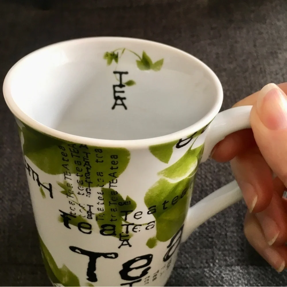 Artistic Tea Mug, White, Green, 10 oz
